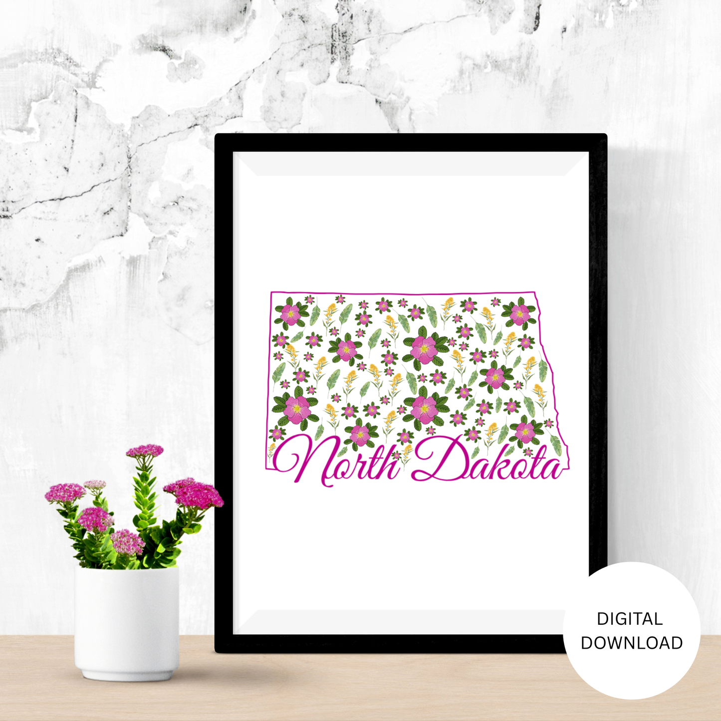 North Dakota US State and State Flower Printable Wall Art – Digital Download ✨