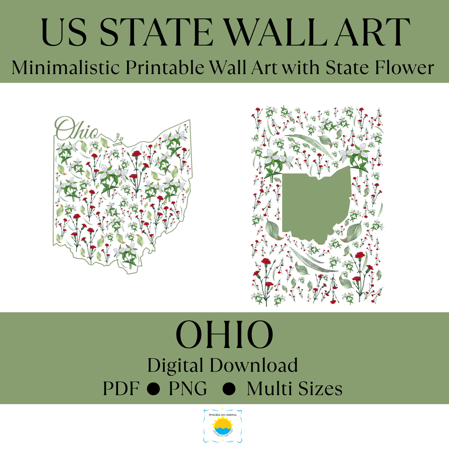 Ohio US State and State Flower Printable Wall Art – Digital Download ✨