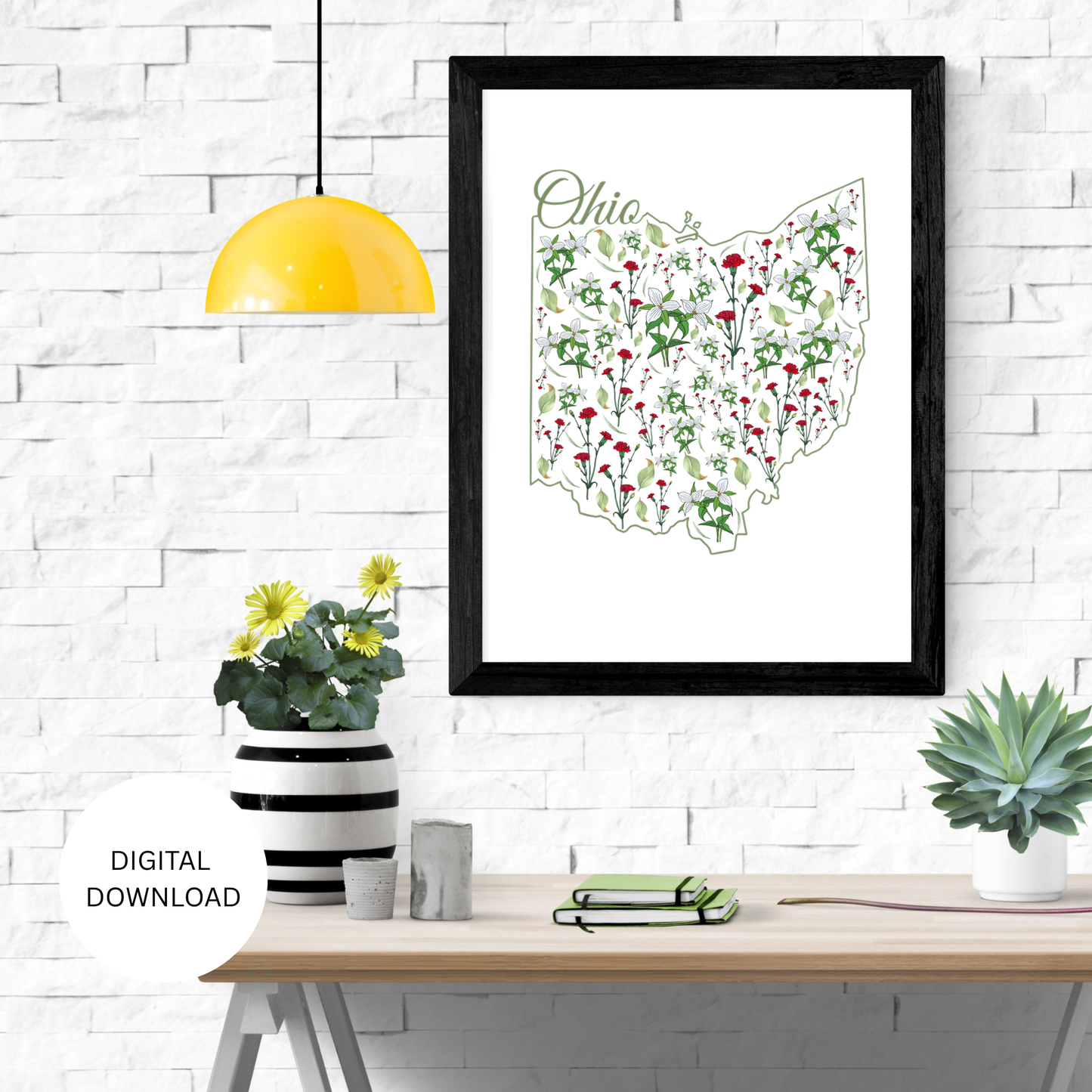 Ohio US State and State Flower Printable Wall Art – Digital Download ✨