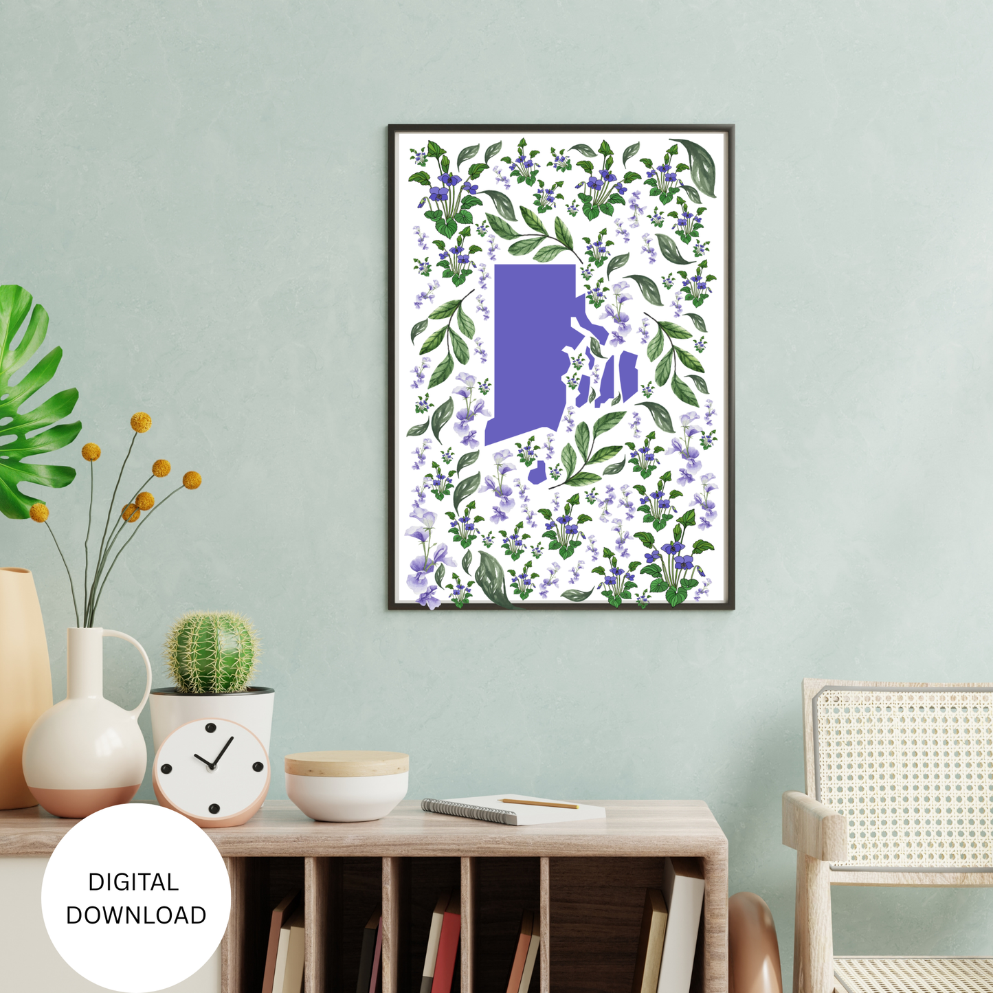 Rhode Island State & State Flower Printable Wall Art – Digital Download