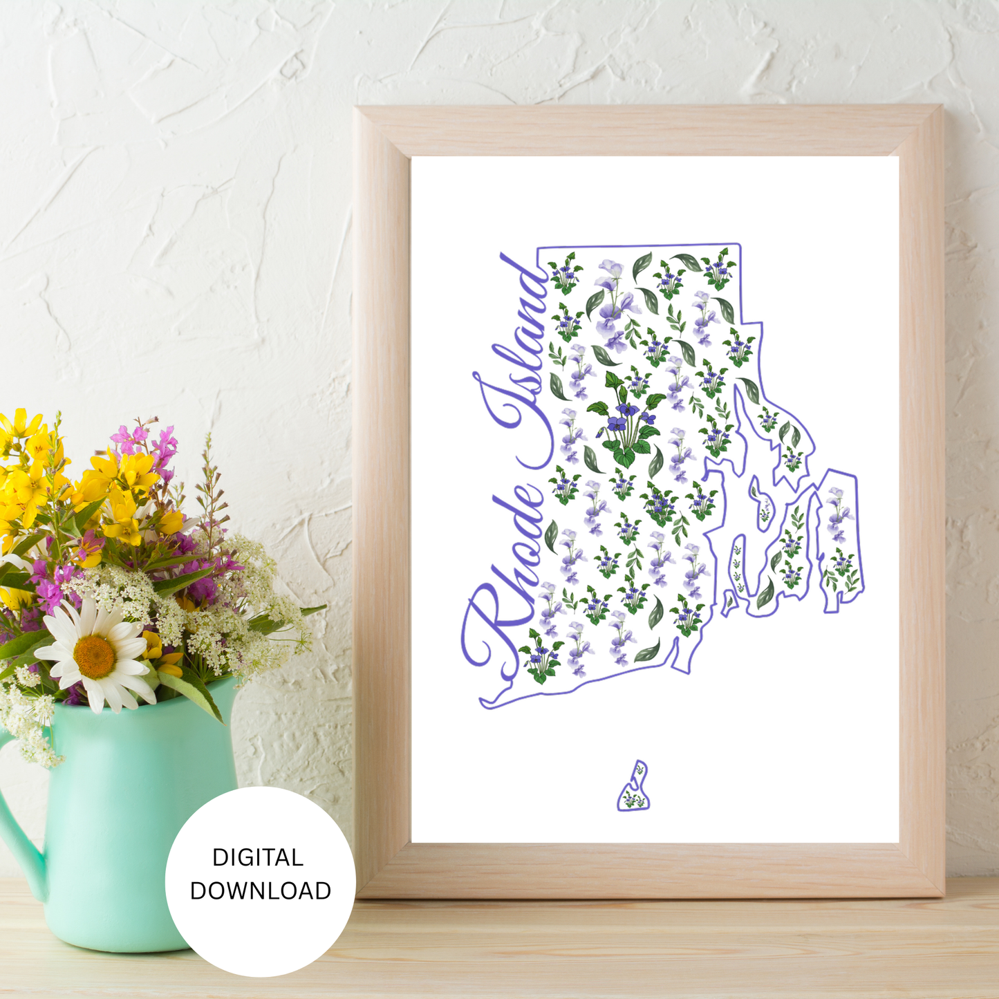 Rhode Island State & State Flower Printable Wall Art – Digital Download