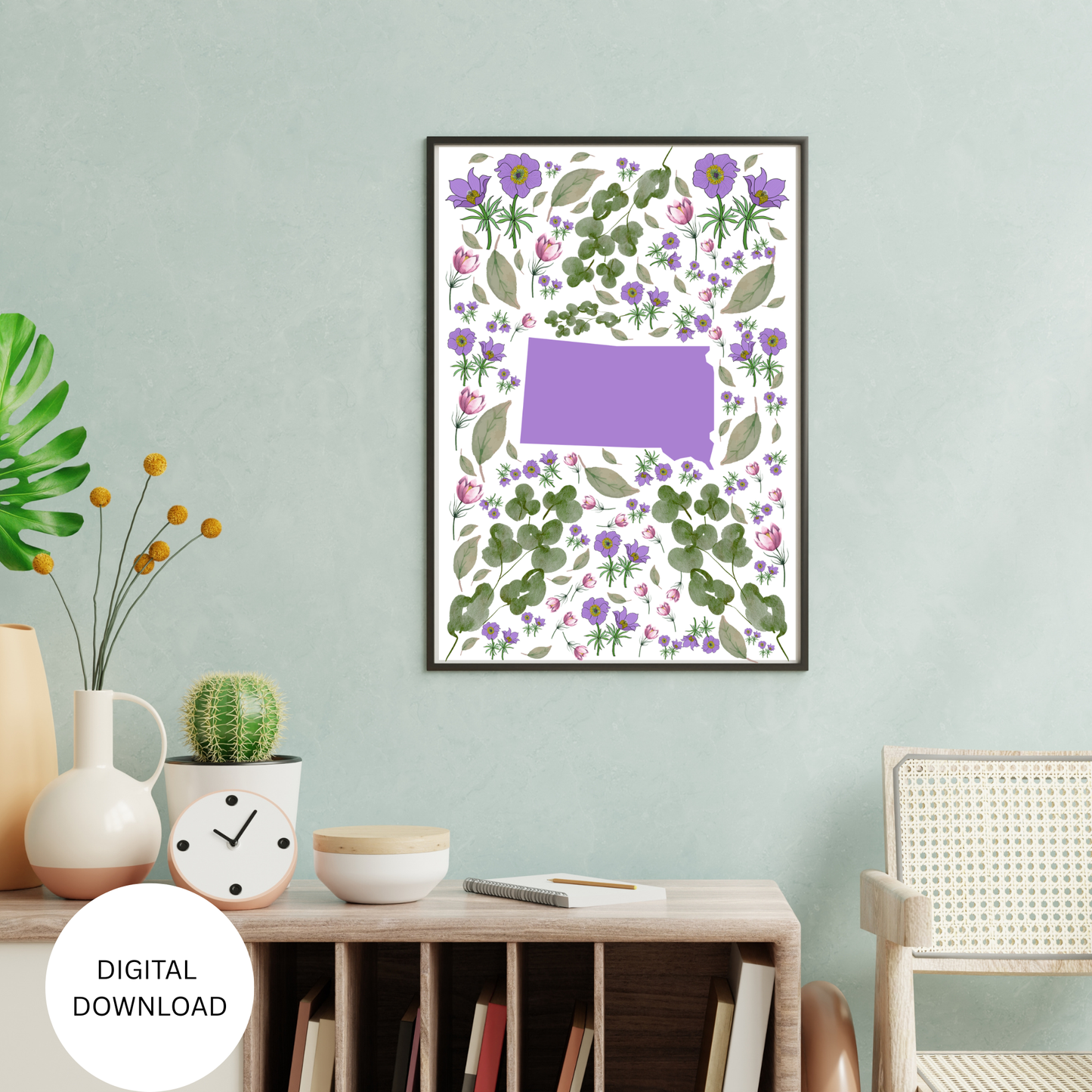 South Dakota State & State Flower Printable Wall Art – Digital Download