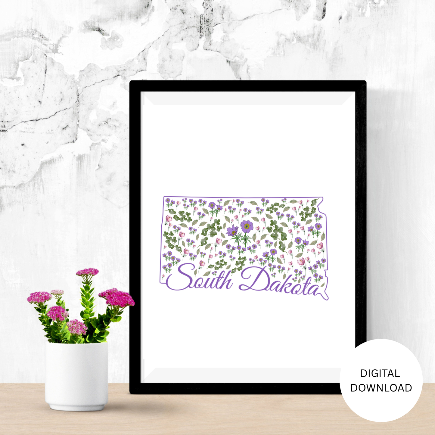 South Dakota State & State Flower Printable Wall Art – Digital Download
