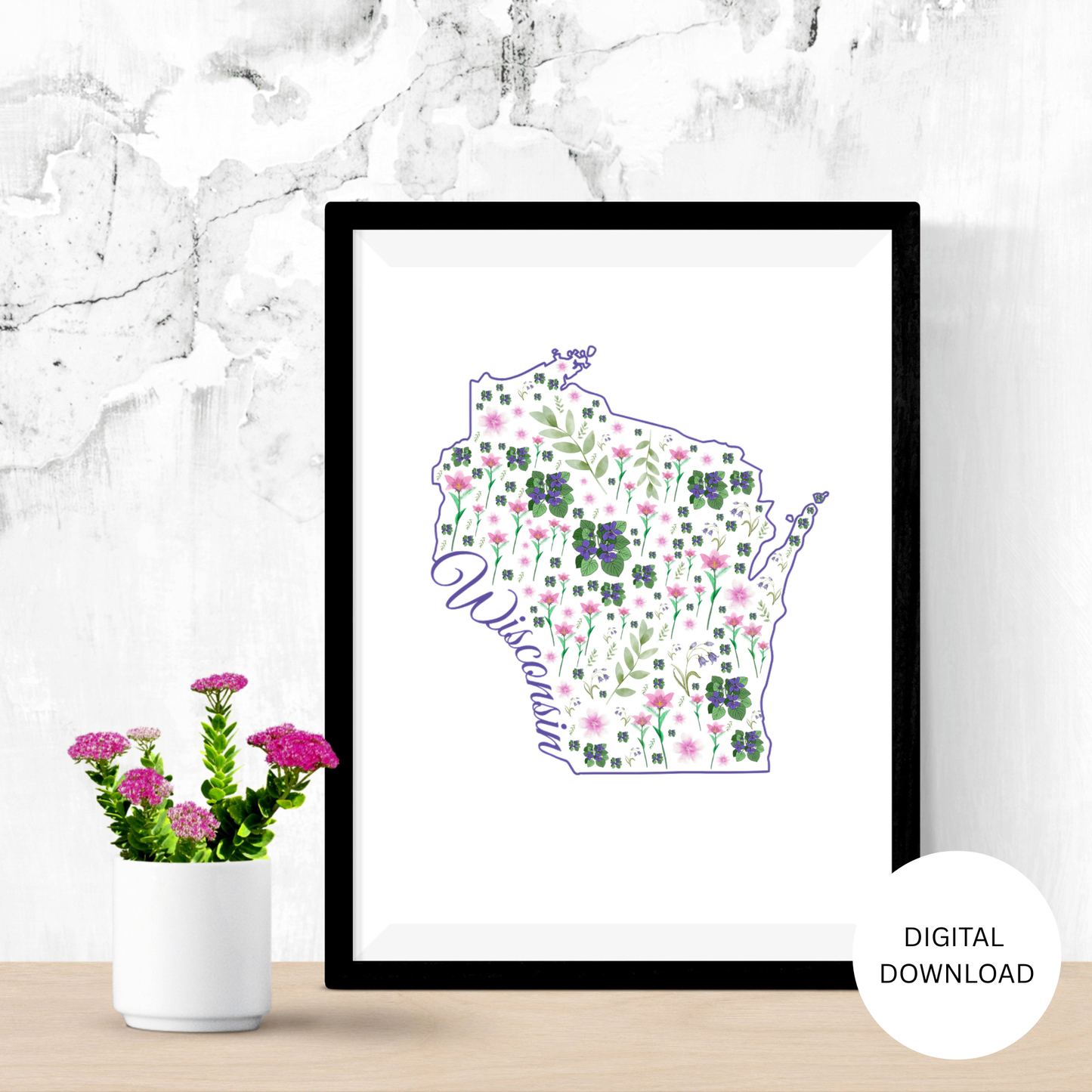 Wisconsin State & State Flower Printable Wall Art – Digital Download