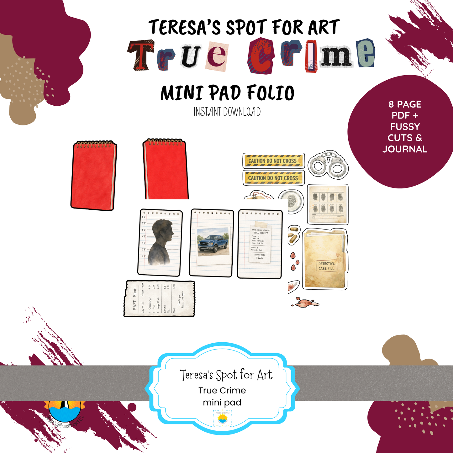 True Crime Junk Journal Mini Crime Pad –Instant 8 page Download