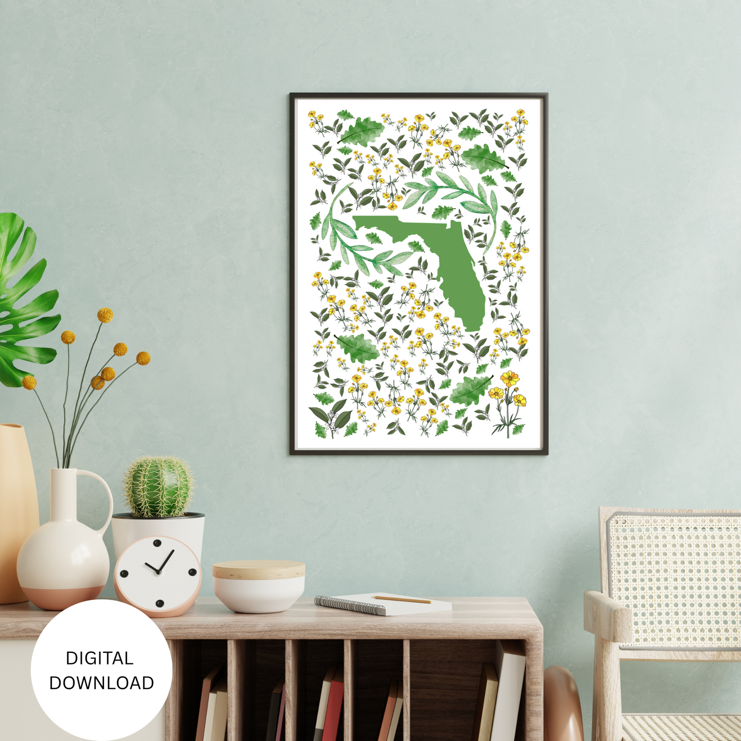Florida US State Digital Wall Art Printable, Minimalistic Florida State Flower Art, Digital Download Florida State Art,