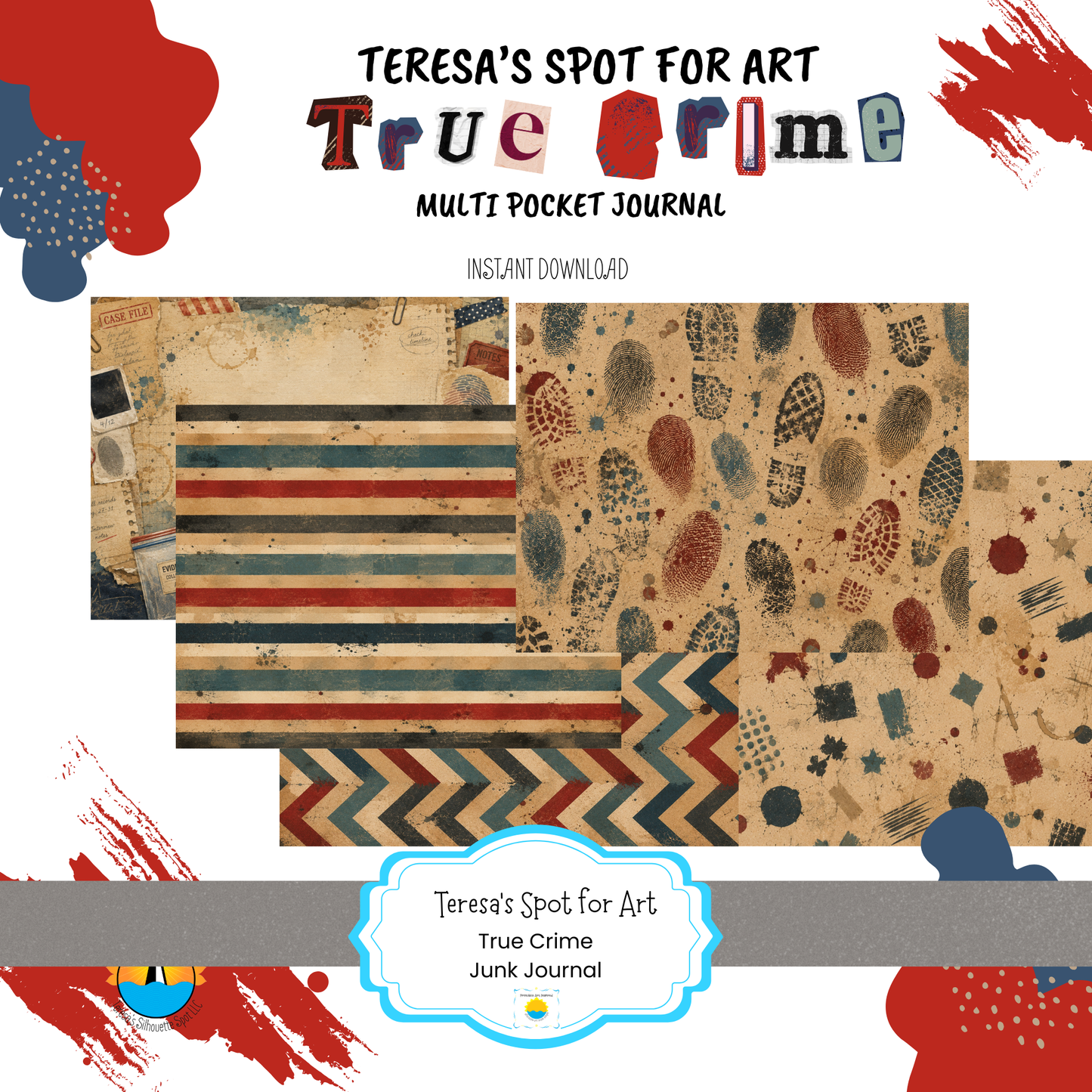 Printable True Crime Multi Pocket Junk Journal | 16 Pages for True Crime Book Lovers | Instant Download