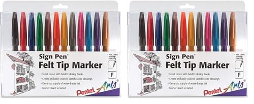Pentel Felt Tip Sign Pen, Set of 12 Assorted Colors (S520-12) (Pack of 2)
