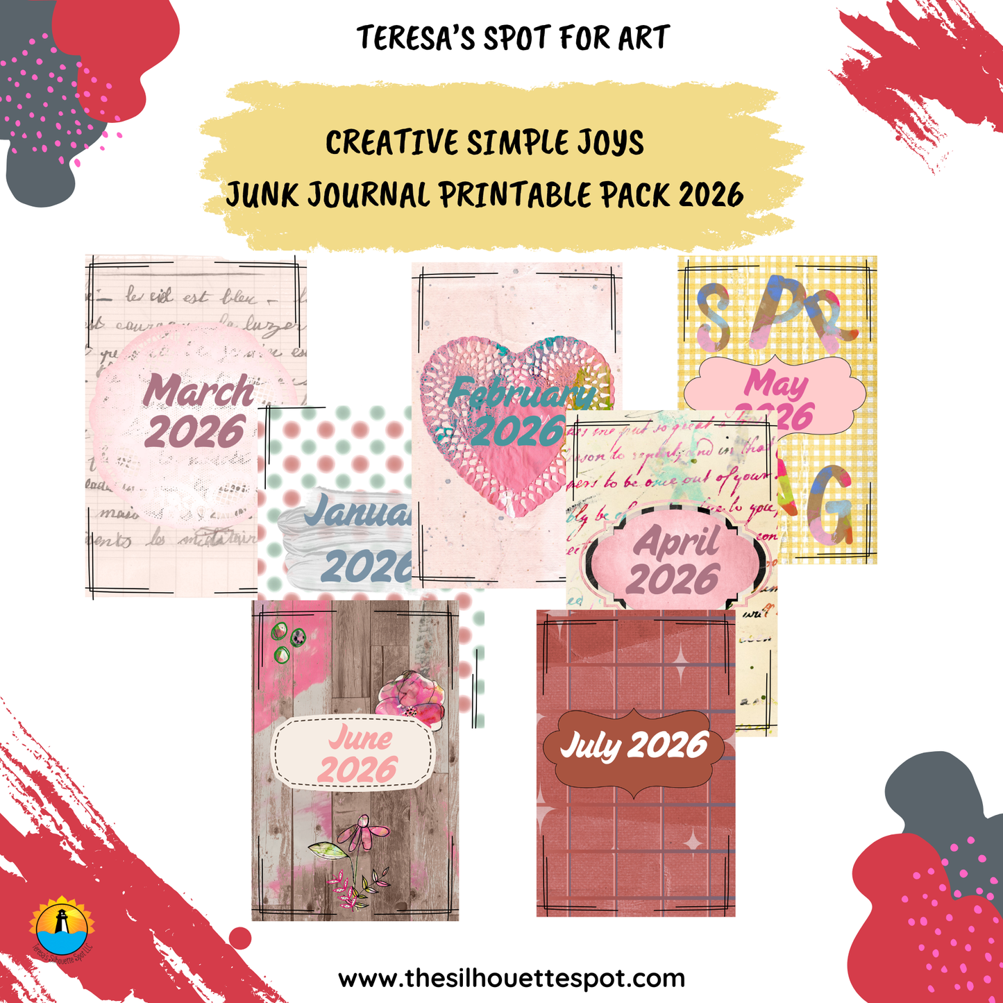 Junk Journal Monthly Bundle for July 2026- 18 Page PDF Junk Journal Printable