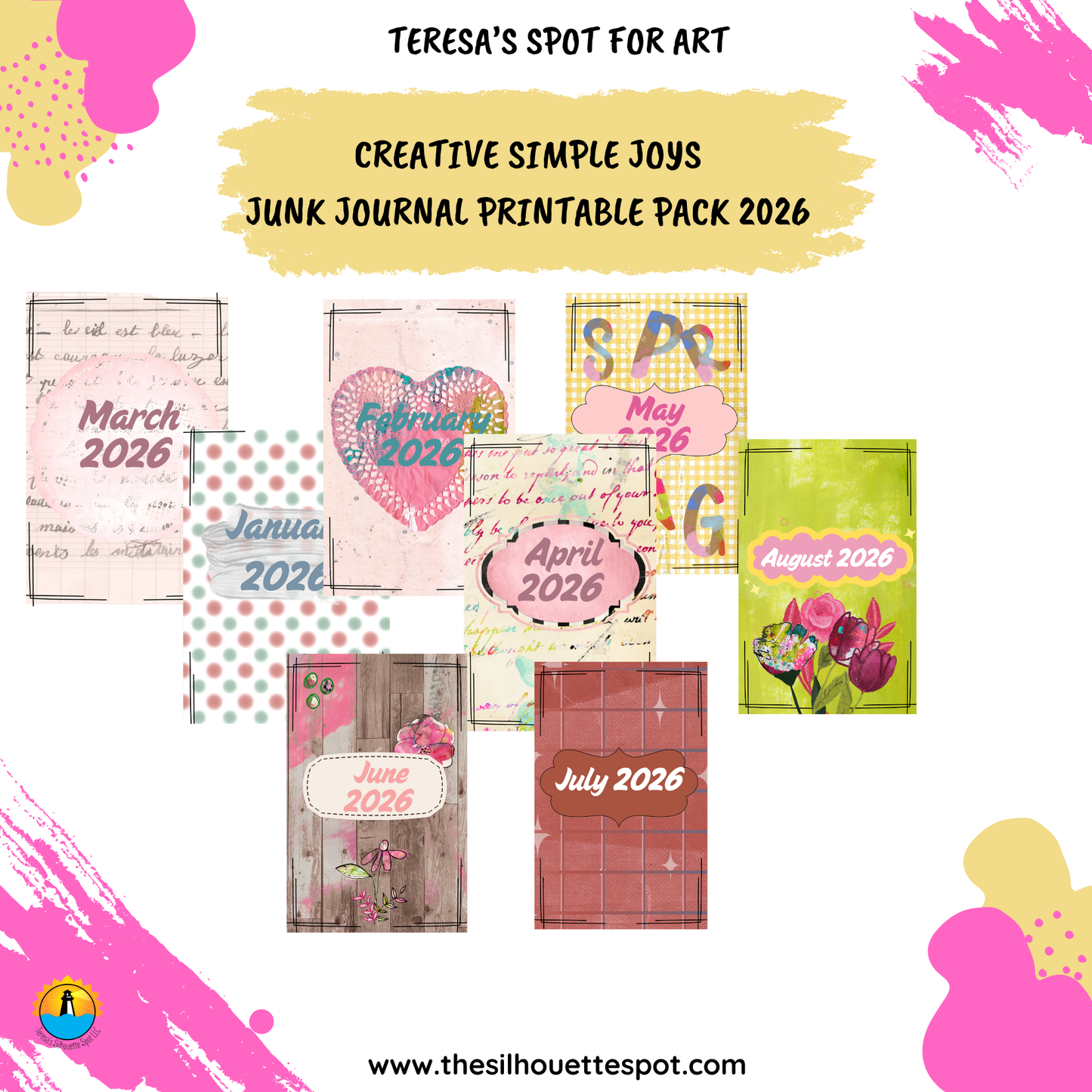 Junk Journal Monthly Bundle for August 2026- 17 Page PDF Junk Journal Printable