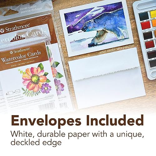 Strathmore 400 Series Watercolor Cards, Cold Press, Announcement Size, 3.5x4.875 inches, 6 Pack, Envelopes Included - Custom Greeting Cards for Weddings, Events, Birthdays