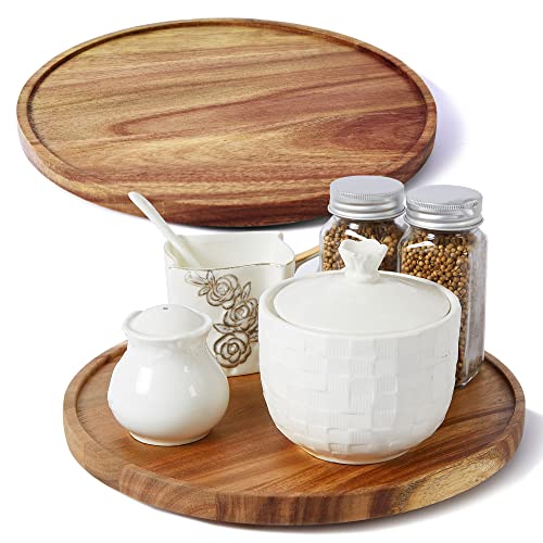 12-inch Acacia Wood Lazy Susan Organizers, 2 Pack, Lazy Susan Turntable for Cabinet, Kitchen Turntable Storage for Table, Countertop, Pantry