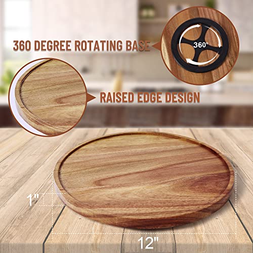 12-inch Acacia Wood Lazy Susan Organizers, 2 Pack, Lazy Susan Turntable for Cabinet, Kitchen Turntable Storage for Table, Countertop, Pantry