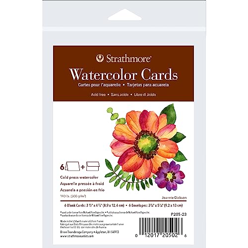 Strathmore 400 Series Watercolor Cards, Cold Press, Announcement Size, 3.5x4.875 inches, 6 Pack, Envelopes Included - Custom Greeting Cards for Weddings, Events, Birthdays