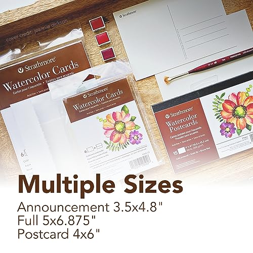 Strathmore 400 Series Watercolor Cards, Cold Press, Announcement Size, 3.5x4.875 inches, 6 Pack, Envelopes Included - Custom Greeting Cards for Weddings, Events, Birthdays