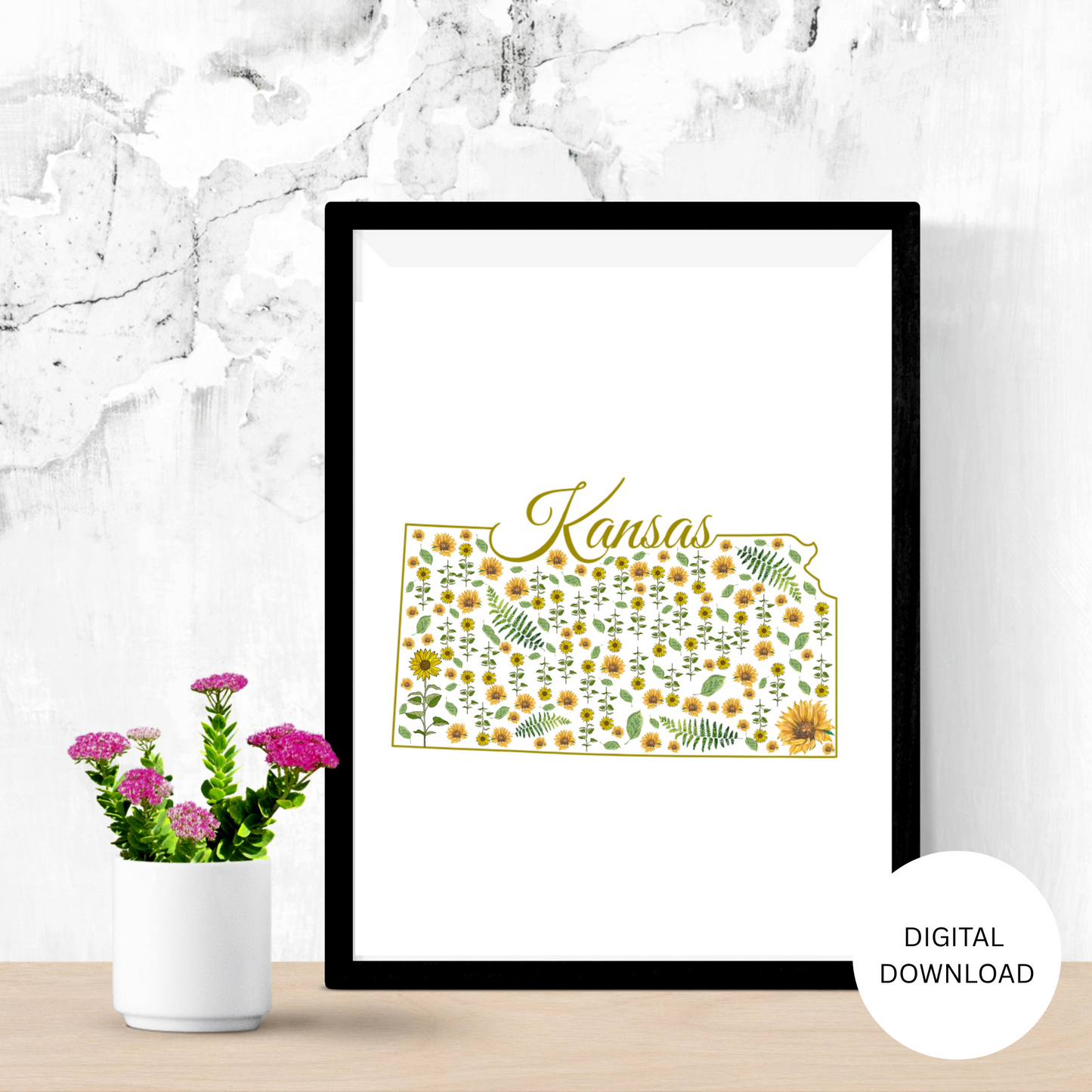 Kansas US State Digital Wall Art Printable, Minimalistic Kansas State Flower Art, Digital Download Kansas State Art