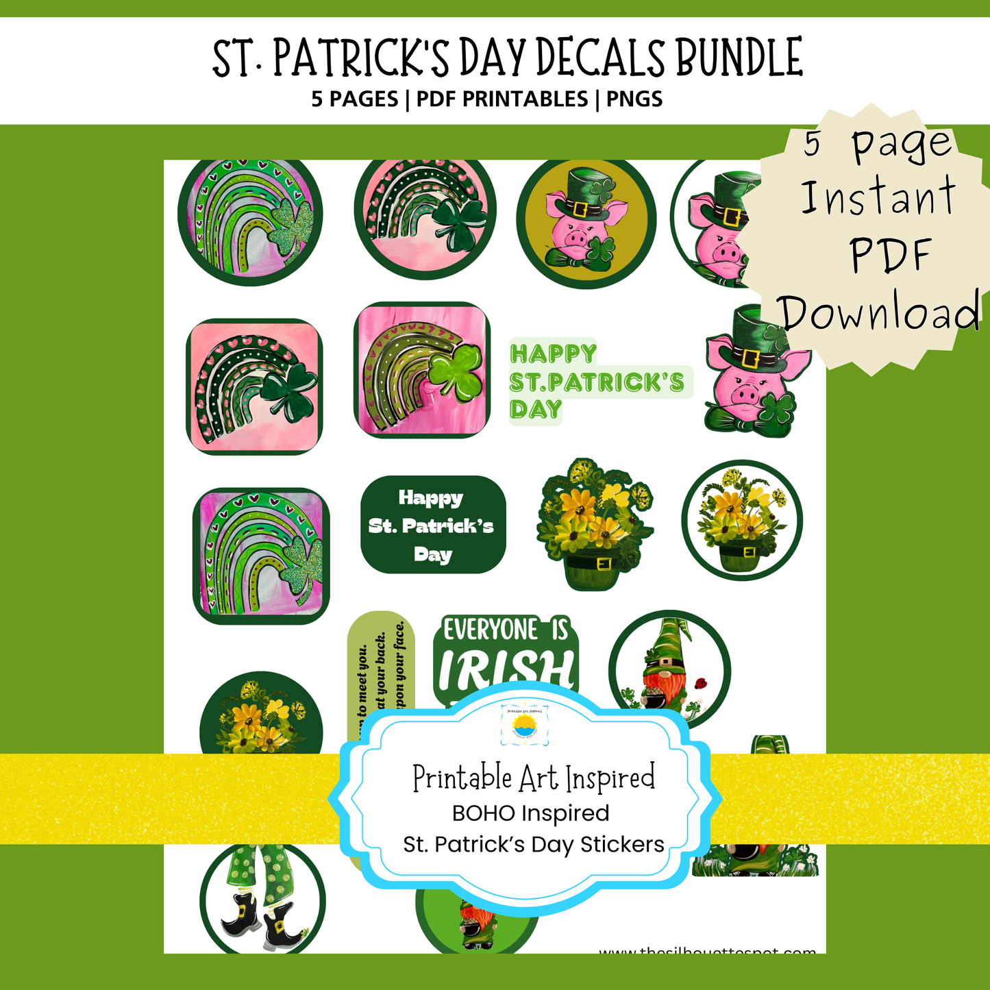 St. Patrick’s Day Stickers – Digital Download | Junk Journal, Planner & Craft Stickers