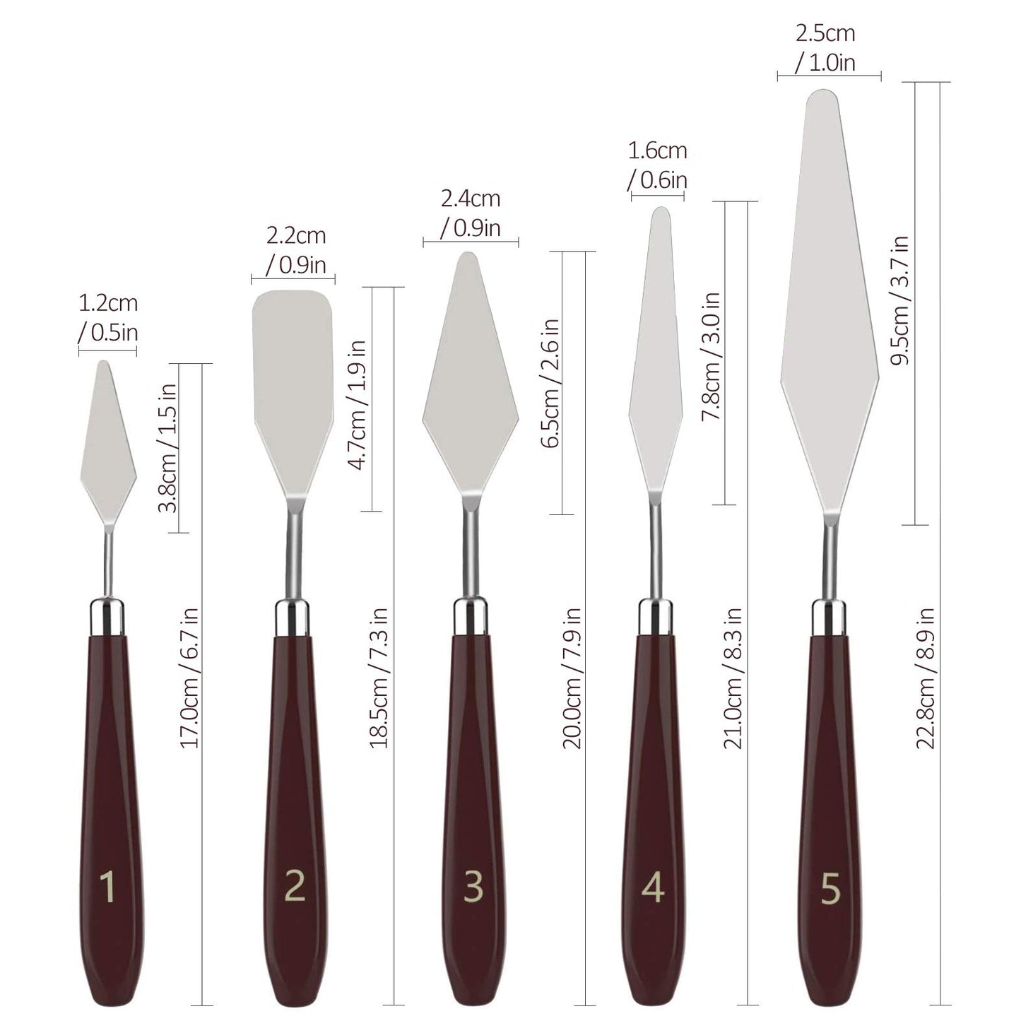 KELIFANG 5 Pieces Painting Knives Stainless Steel Palette Knife Set, Paint Scraper Oil Paint Accessories for Oil Painting, Acrylic Painting, Color Mixing and Thick Paint Applications