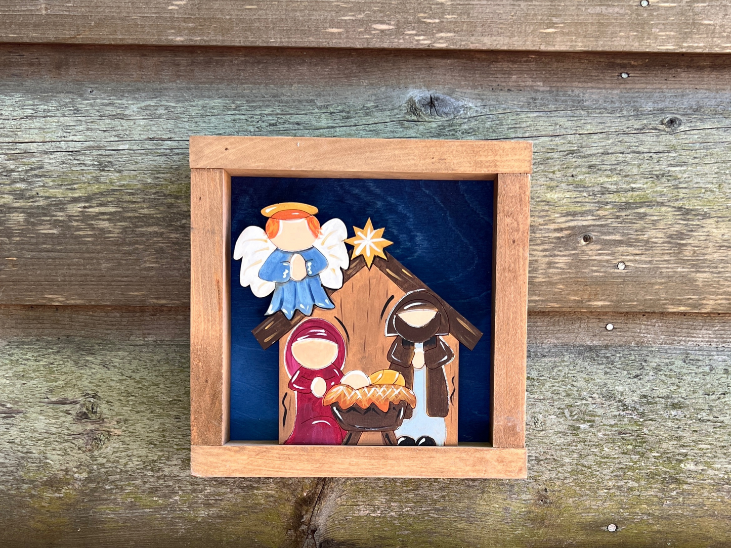 Christmas Nativity 3D Framed Wood Sign hand painted Holy Family| Nativity Scene framed Wood Sign|Nativity Set in a wood Frame hand painted