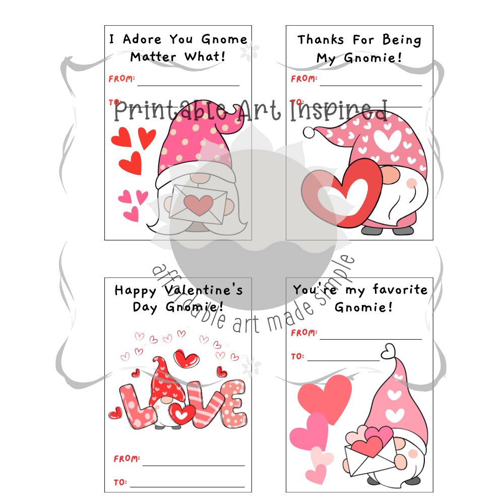 36 Gnome Kid's Valentine's Day Cards (Printable Digital Download)