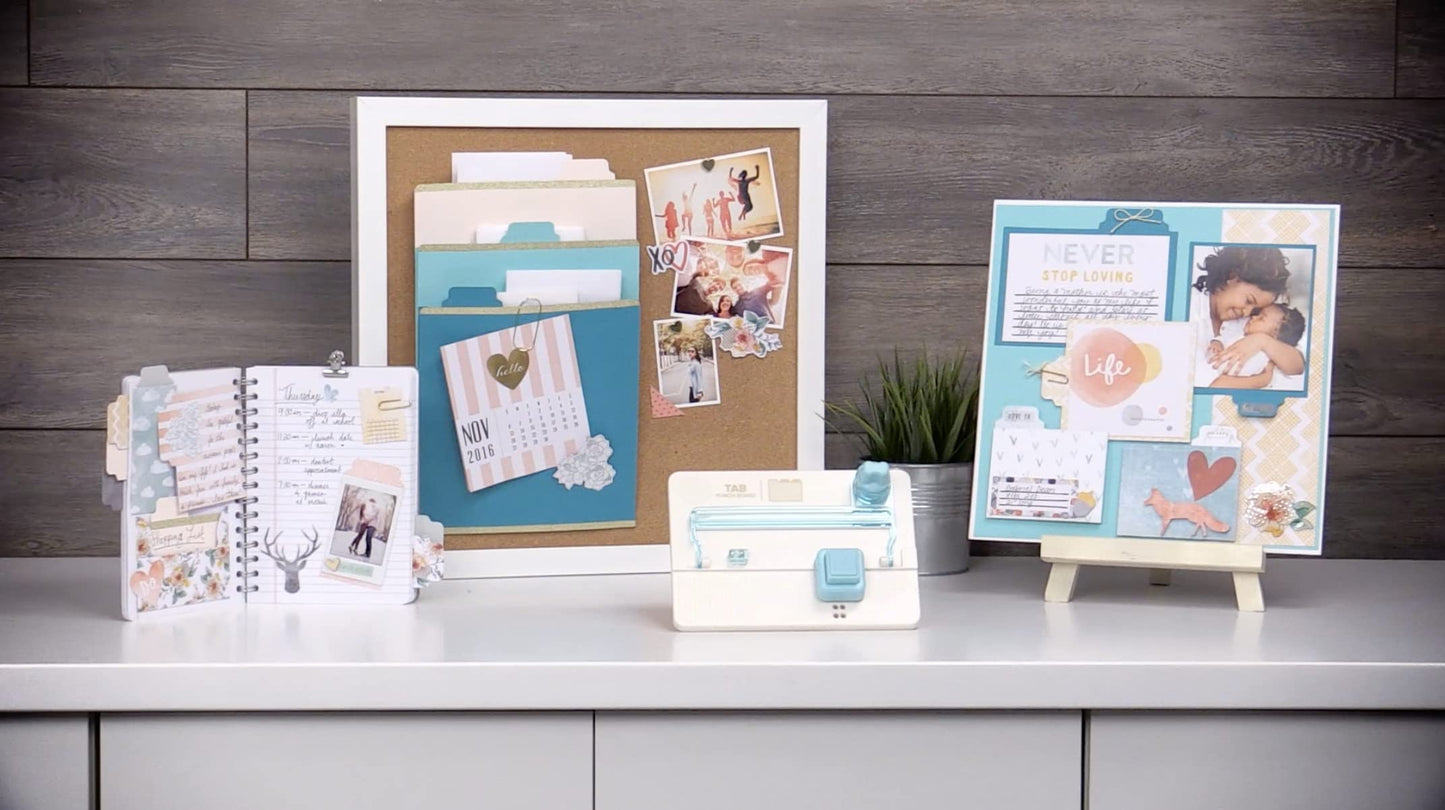 We R Memory Keepers Tab Paper Punch, Blue, with Sticker Sheets, Create Custom DIY Tabs, Easy to Use, Organize Files, Planners, Journals, Notebooks