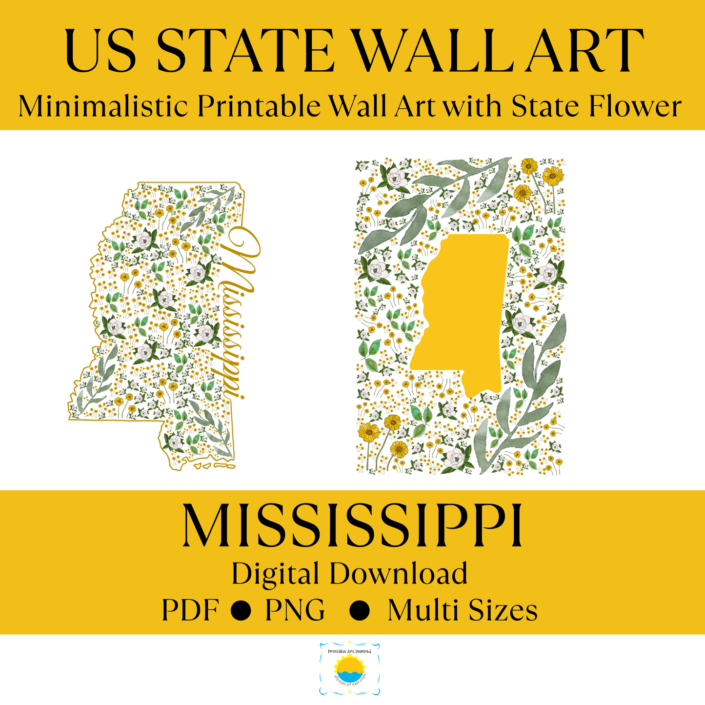 Mississippi US State and State Flower Printable Wall Art – Digital Download ✨