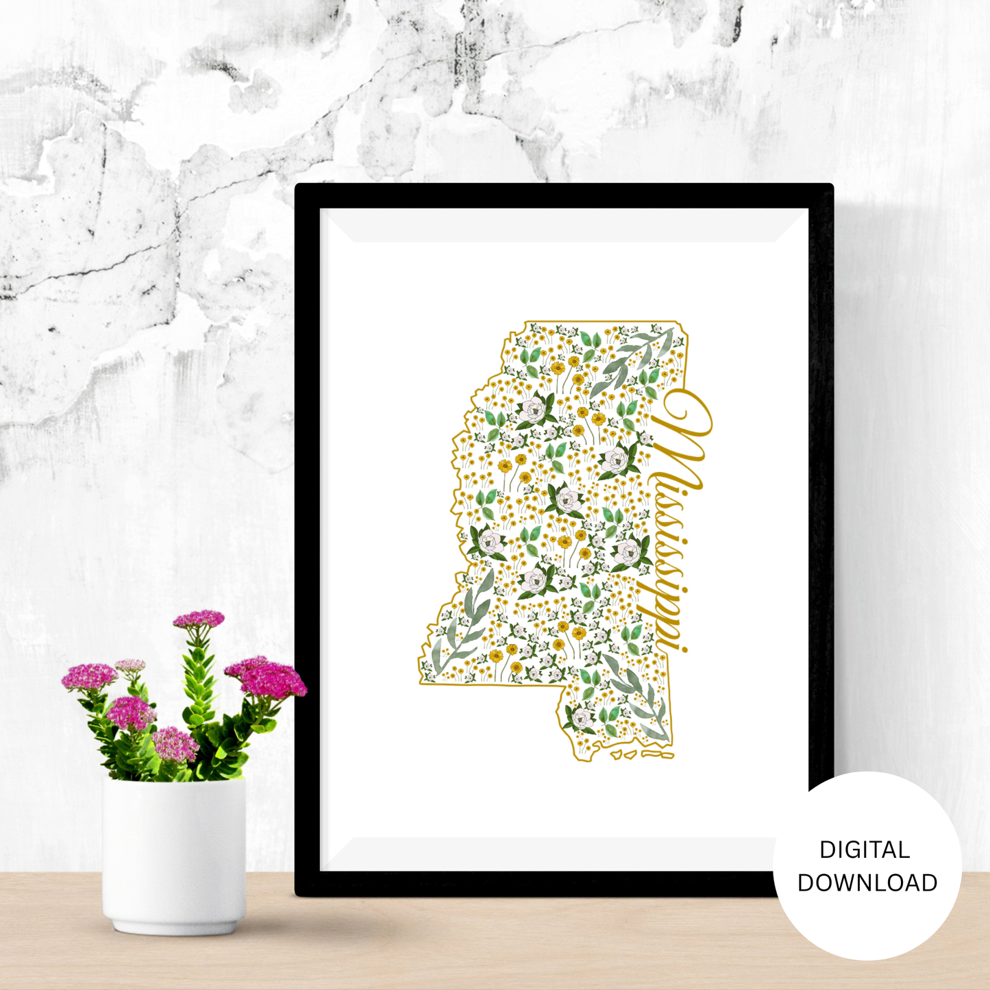 Mississippi US State and State Flower Printable Wall Art – Digital Download ✨