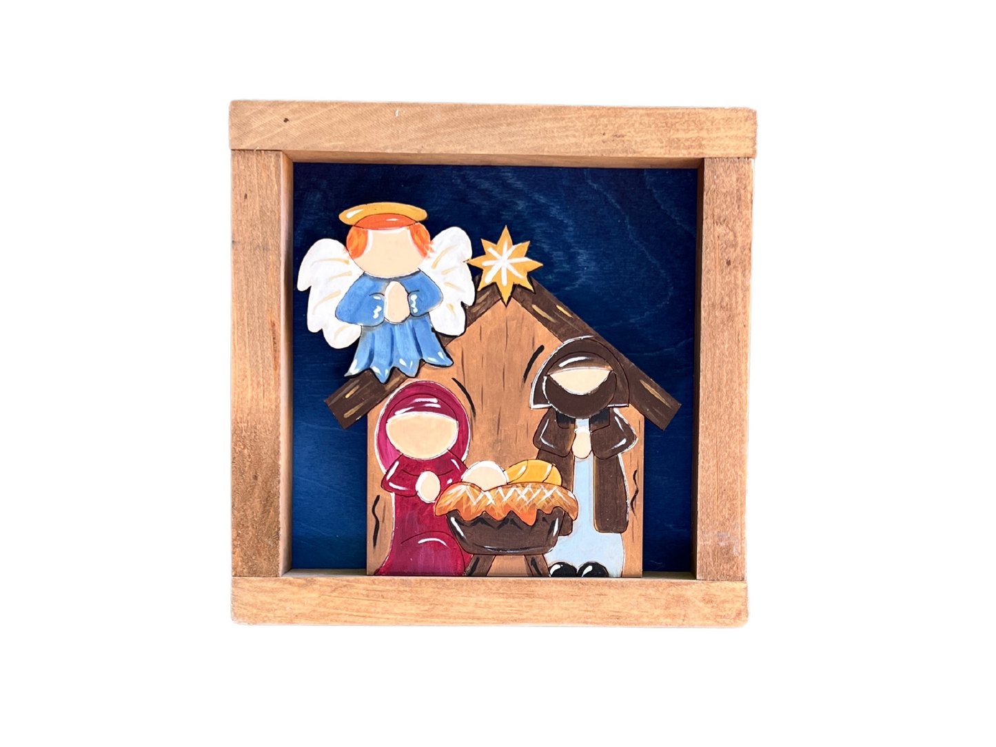 Christmas Nativity 3D Framed Wood Sign hand painted Holy Family| Nativity Scene framed Wood Sign|Nativity Set in a wood Frame hand painted