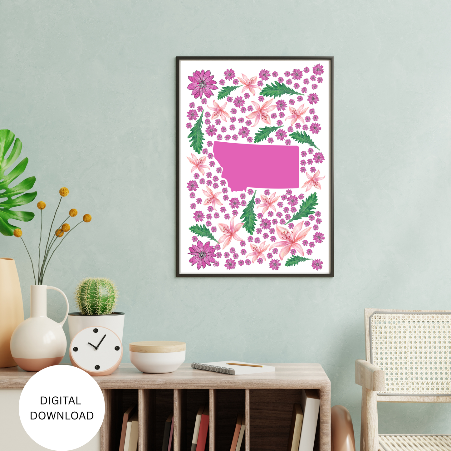 Montana US State and State Flower Printable Wall Art – Digital Download ✨