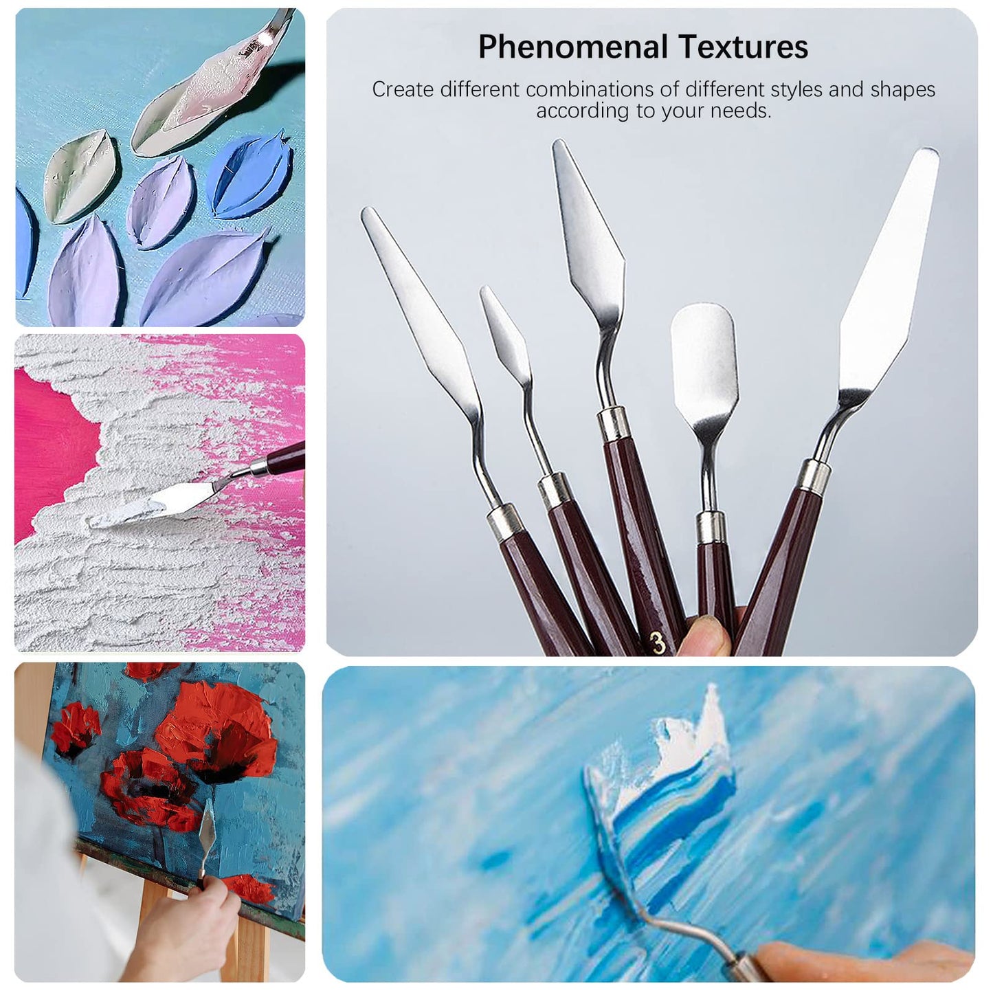 KELIFANG 5 Pieces Painting Knives Stainless Steel Palette Knife Set, Paint Scraper Oil Paint Accessories for Oil Painting, Acrylic Painting, Color Mixing and Thick Paint Applications