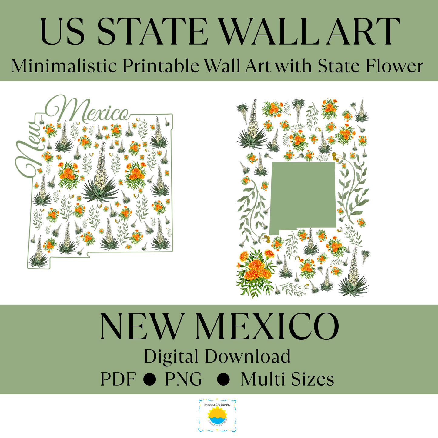 New Mexico US State and State Flower Printable Wall Art – Digital Download ✨