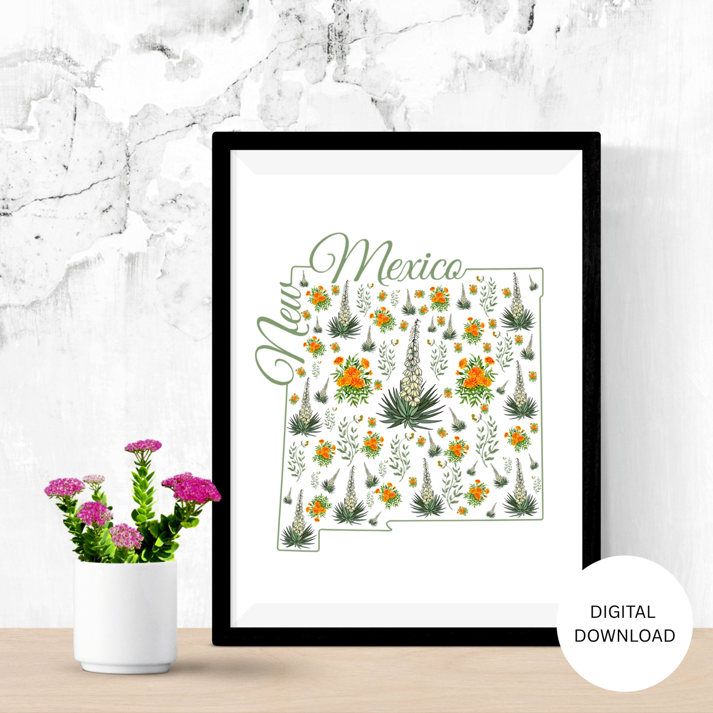 New Mexico US State and State Flower Printable Wall Art – Digital Download ✨