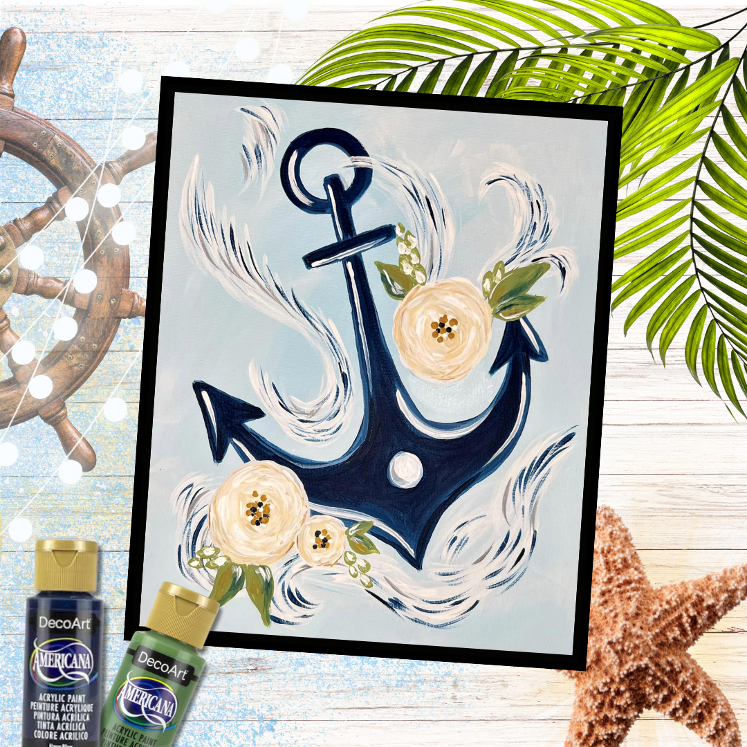 Step by Step Video Tutorial Beginner Acrylic Painting for Summer-Anchor's Away