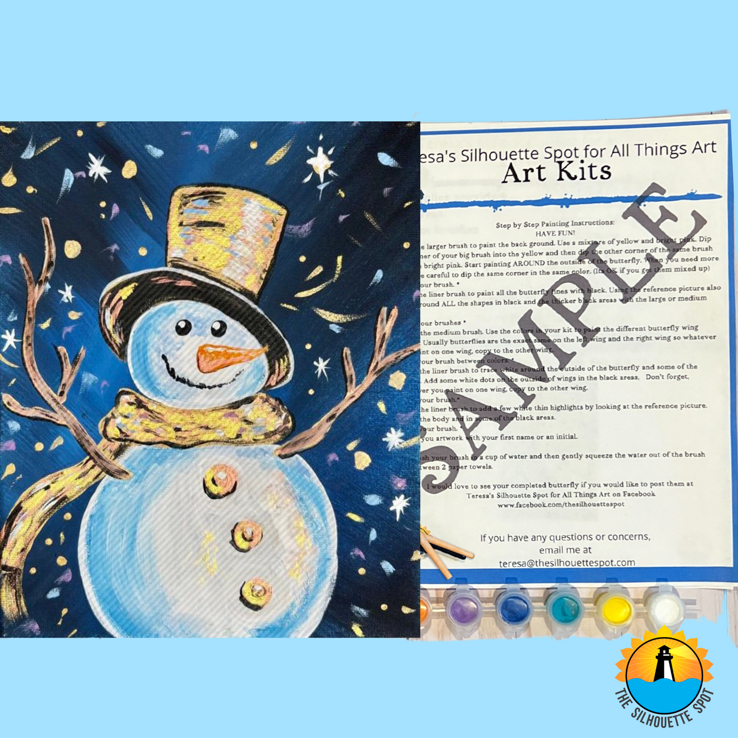 Bling Snowman Scene Art Party Kit! At Home Paint Party Supplies! Beginner Friendly!