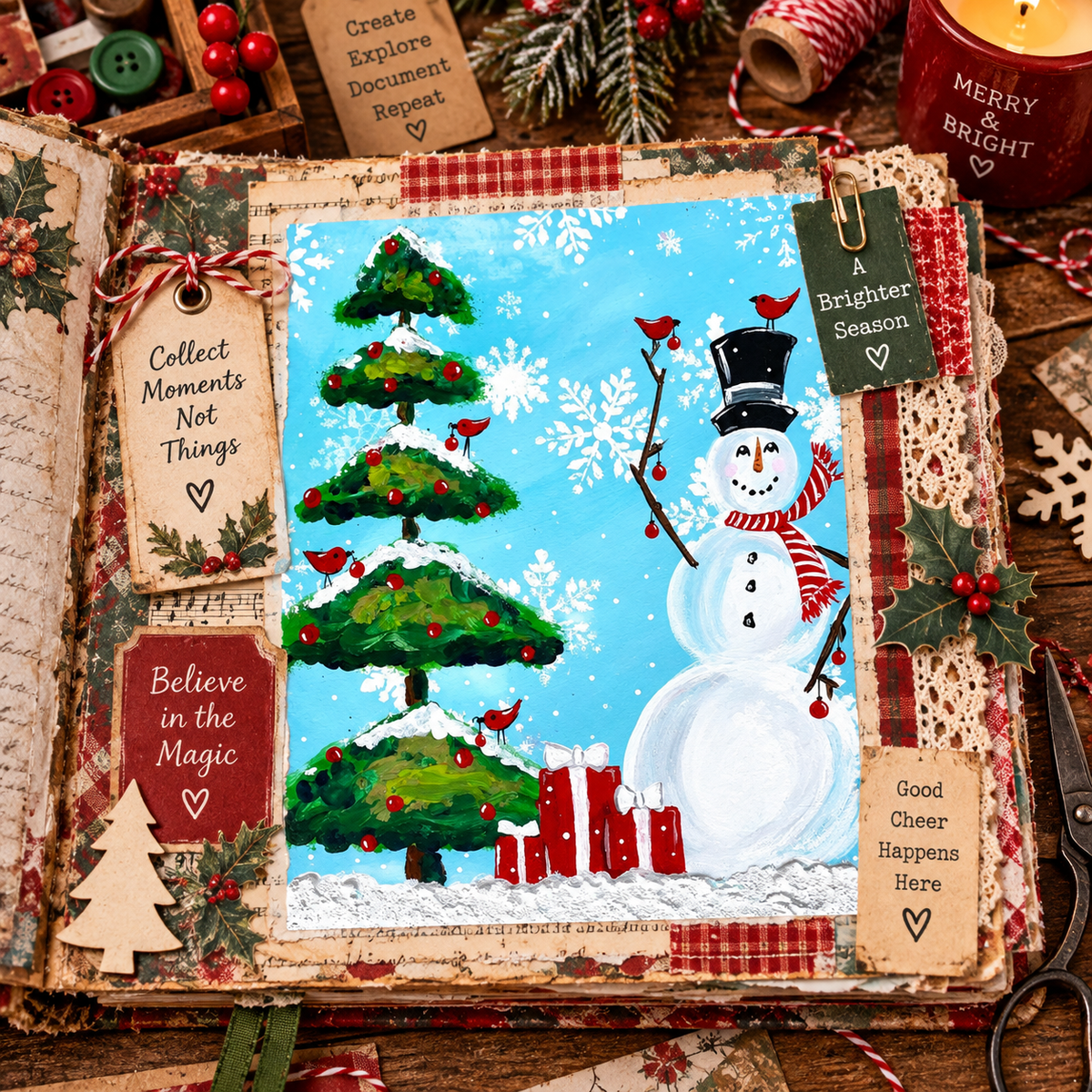 Paint at Home: Christmas Tree and Snowman Step by Step Beginner Acrylic Painting Digital Download PDF Kit and Video Tutorial