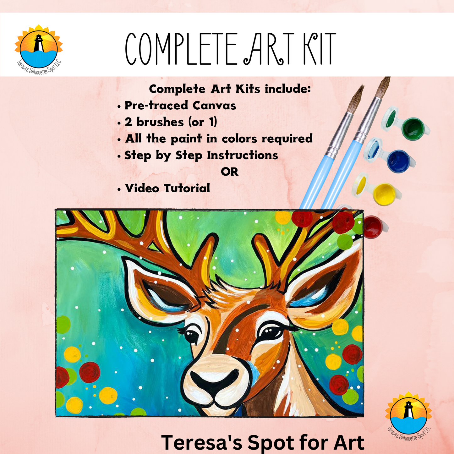 Christmas Reindeer Art Party Kit! At Home Paint Party Supplies! Beginner Friendly!