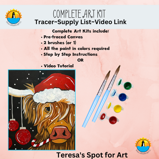 Christmas Highlander Art Party Kit! At Home Paint Party Supplies! Beginner Friendly!