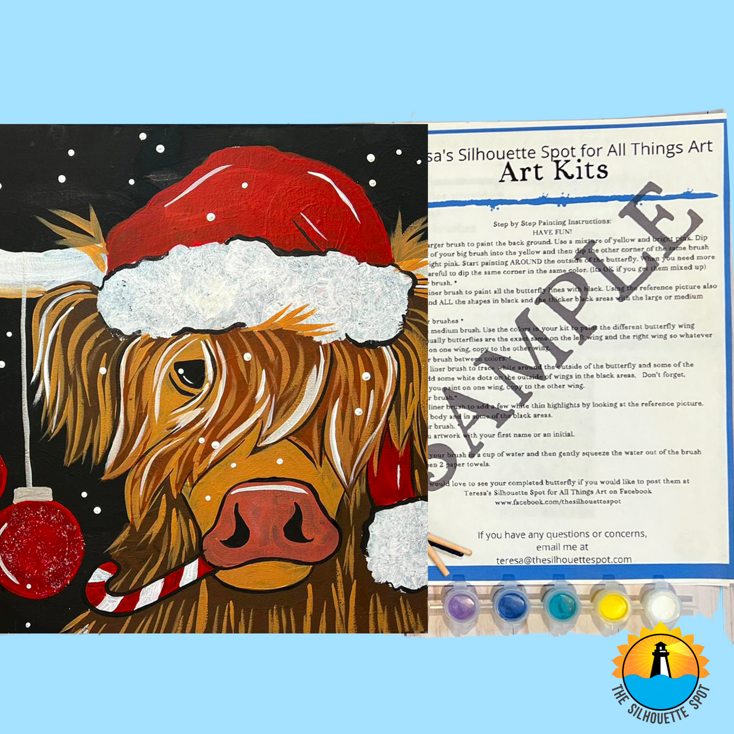 Christmas Highlander Art Party Kit! At Home Paint Party Supplies! Beginner Friendly!
