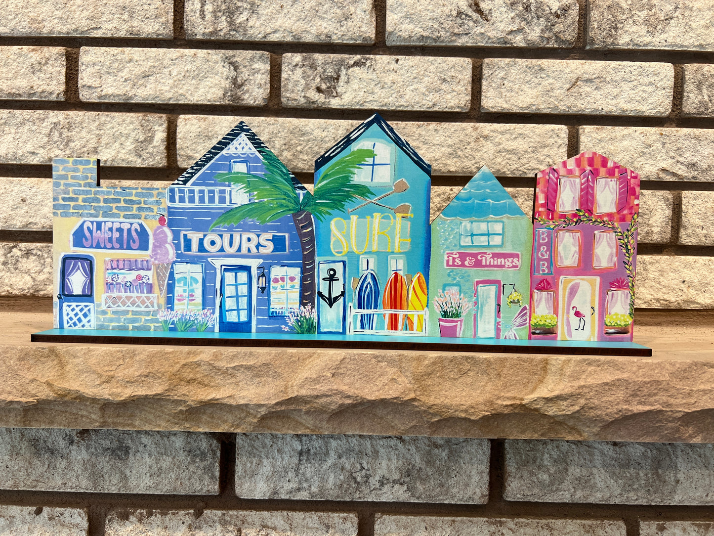 Summer Beach House Miniature Village Hand Painted Design for Shelf Sitter