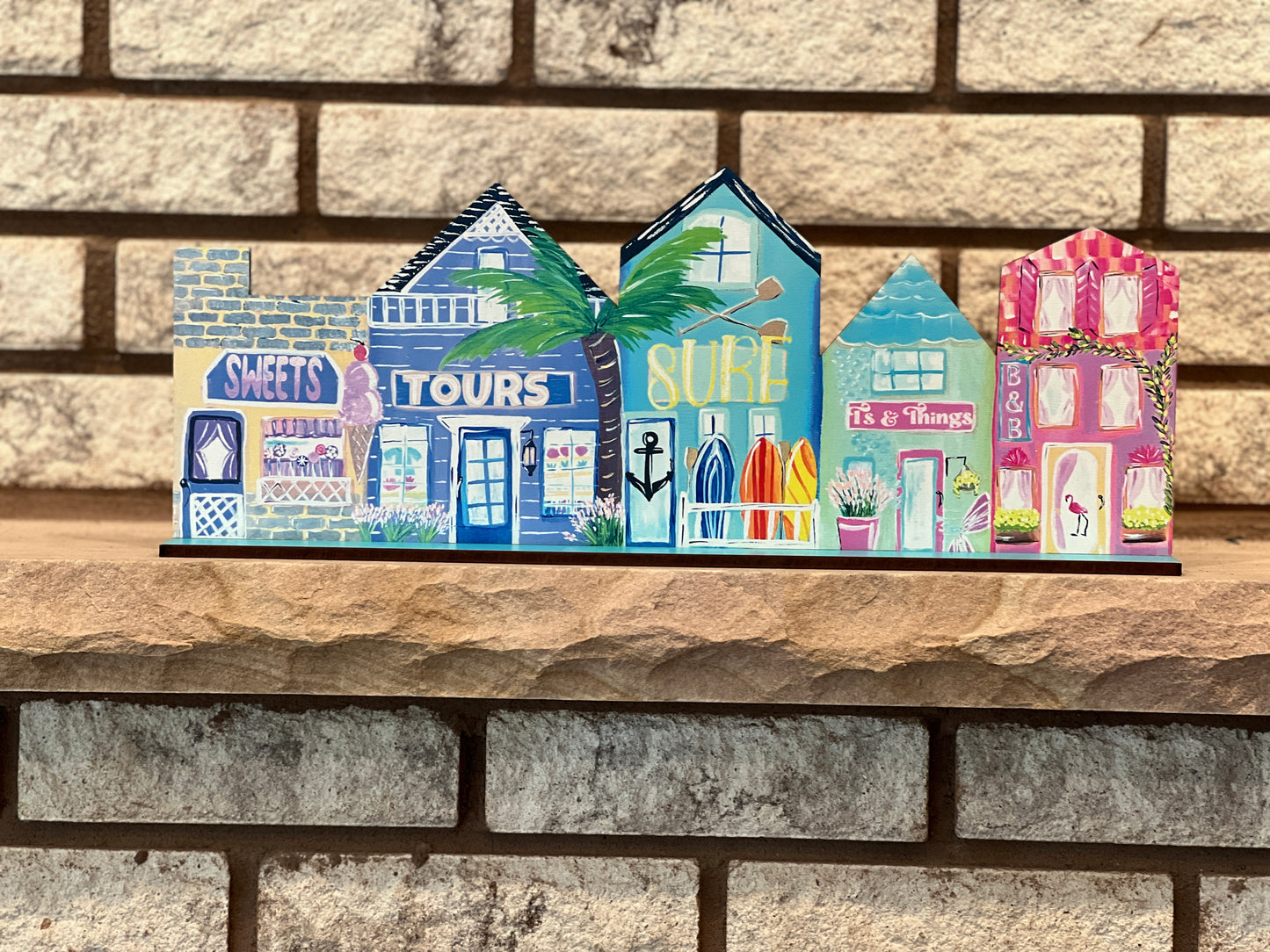 Summer Beach House Miniature Village Hand Painted Design for Shelf Sitter