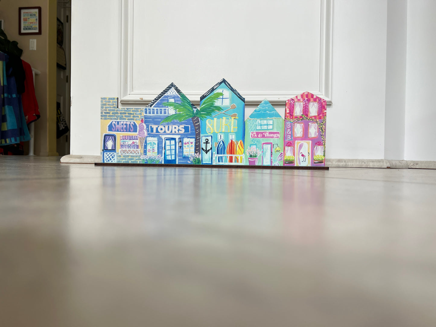 Summer Beach House Miniature Village Hand Painted Design for Shelf Sitter