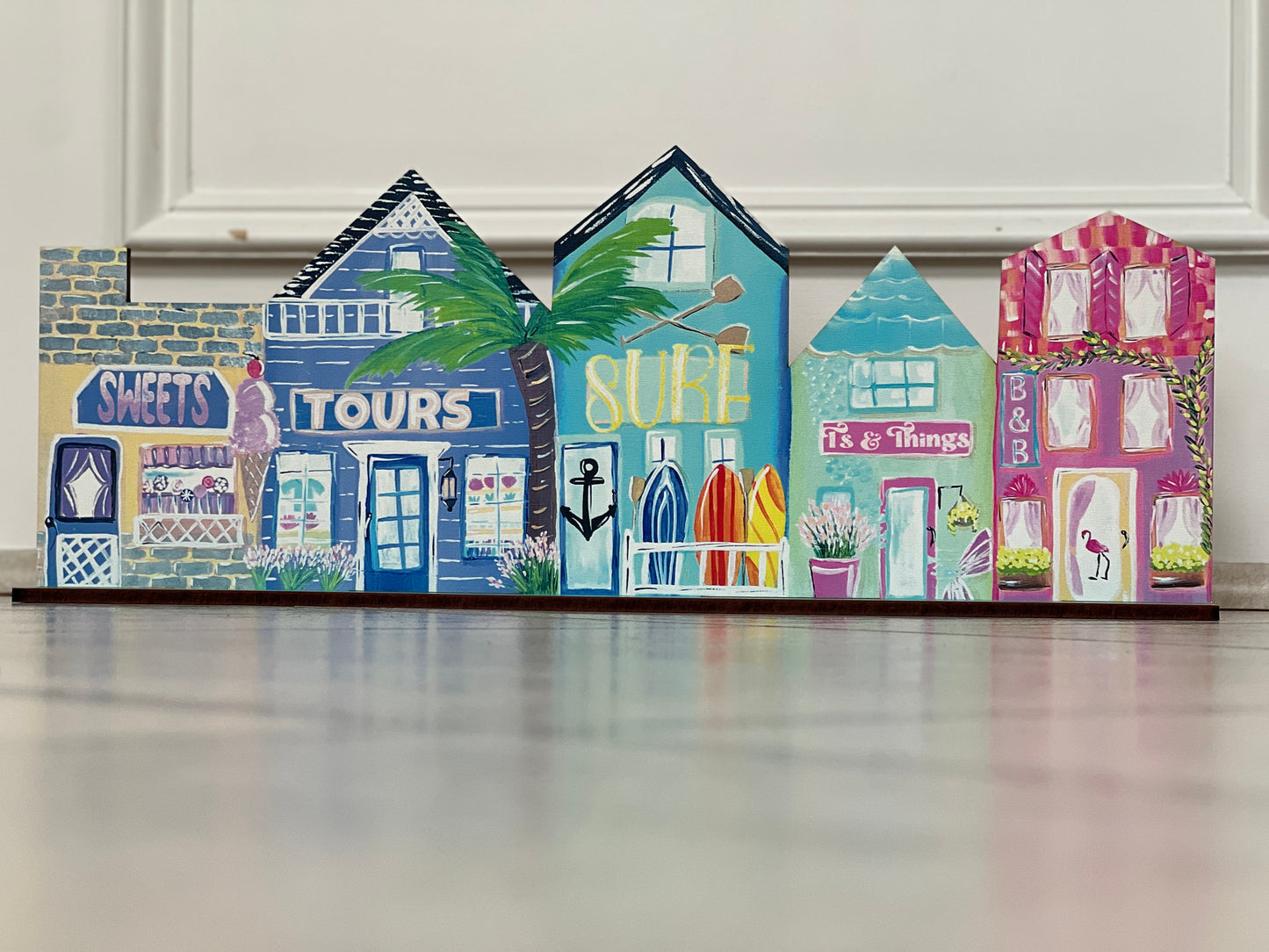Summer Beach House Miniature Village Hand Painted Design for Shelf Sitter
