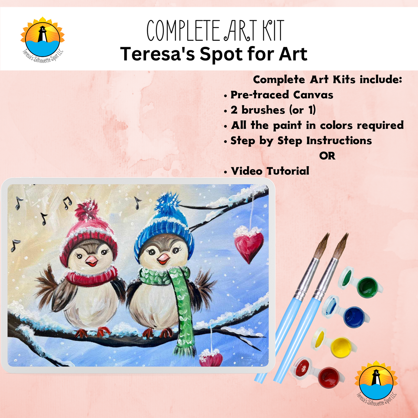 Valentine's Day Winter Love Birds Complete Art Kit
