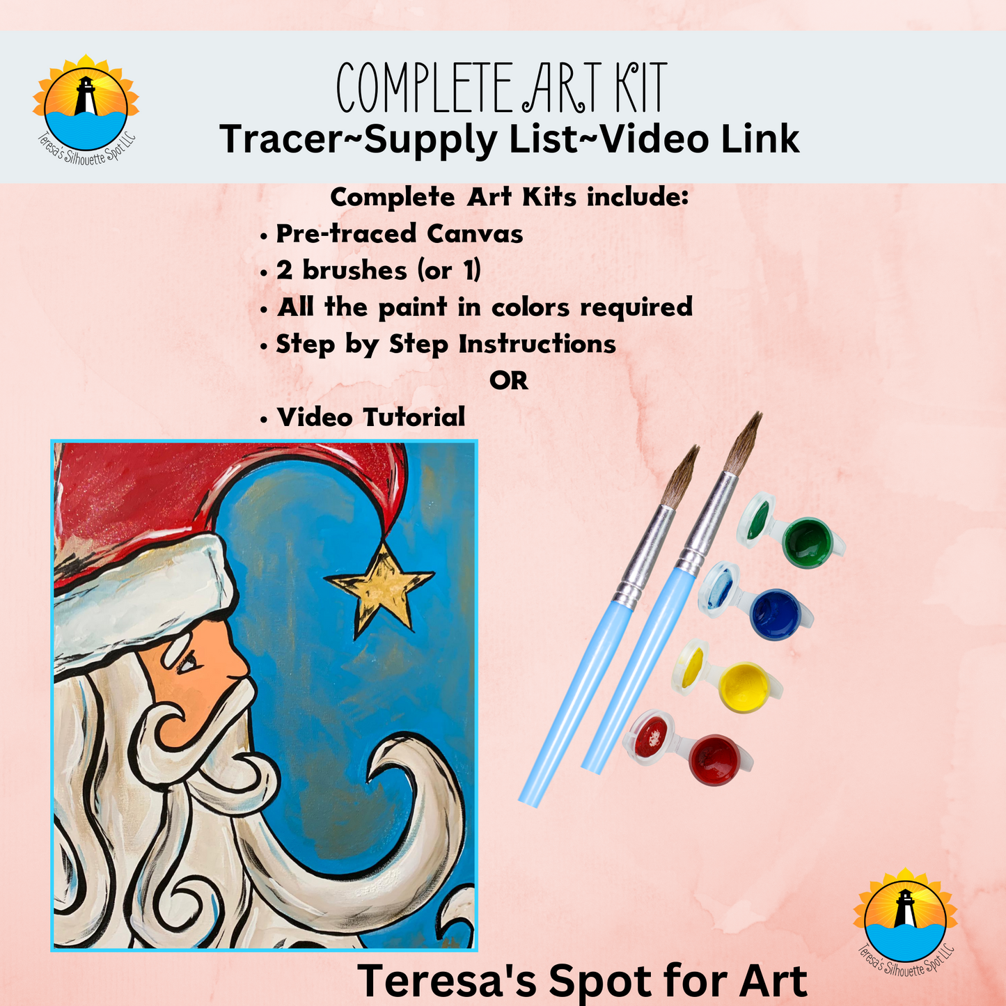 Vintage Santa Art Party Kit! At Home Paint Party Supplies! Beginner Friendly!