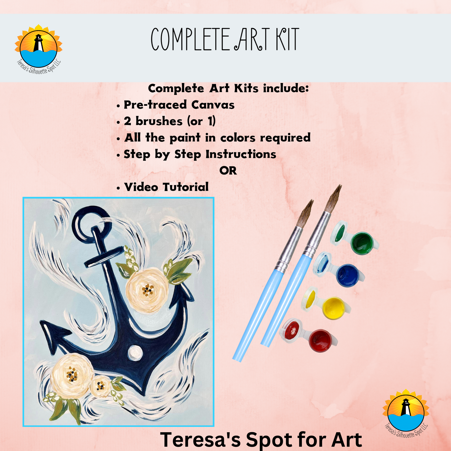 Anchor's Away Canvas Complete Art Kit! Complete Kit for at home Anchor Beach Scene DIY Art! Great For Beginners!