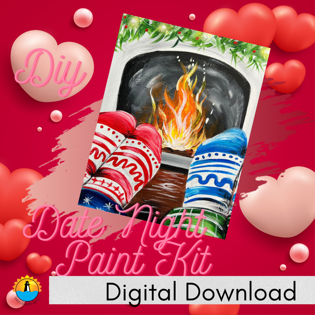 Date Night Paint at Home Step by Step Digital Download Art Kit for Beginner: Cozy Fireplace
