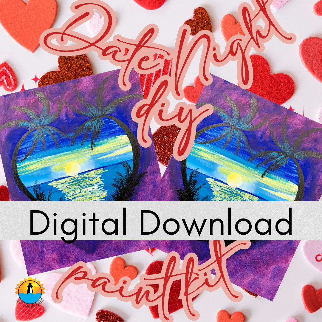 Date Night Paint at Home Step by Step Digital Download Art Kit for Beginner: Heart Palms