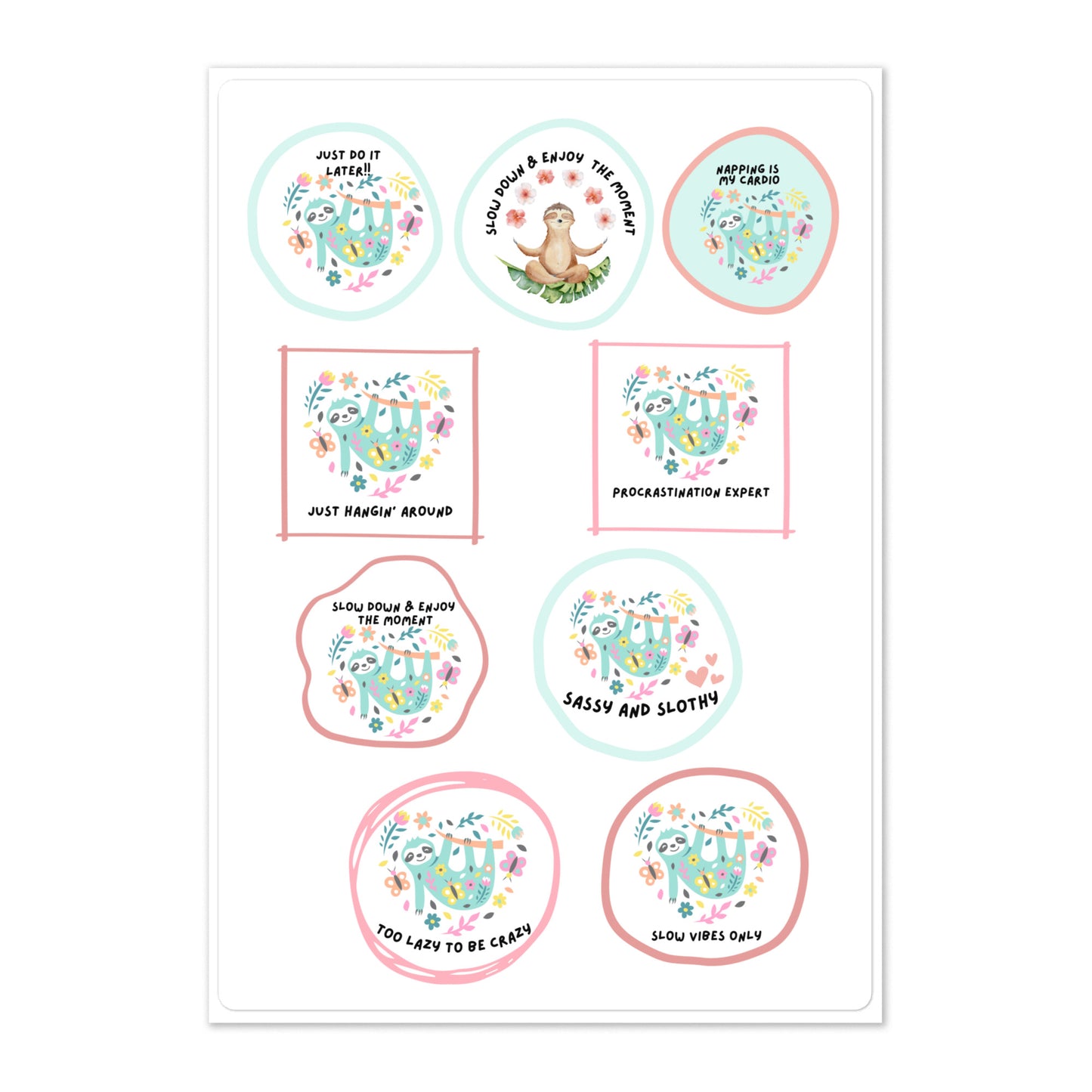 Sloth themed Sticker sheet