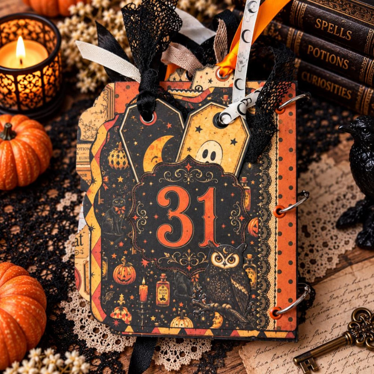 Vintage Halloween Junk Journal Kit (36 Pages), Book of Oddities & Curiosities, Tutorial, Ephemera, Papers, Tags, Cards