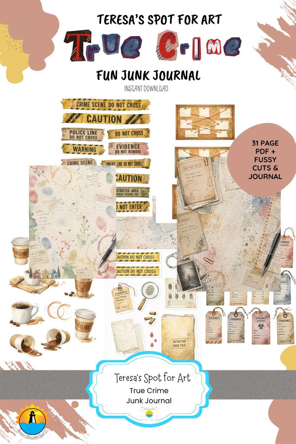 True Crime Junk Journal Printable Kit –Instant 31 page download